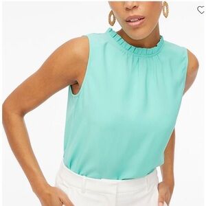 NWT J. Crew Women’s Size XS Ruffleneck Preppy Sleeveless Teal Blouse